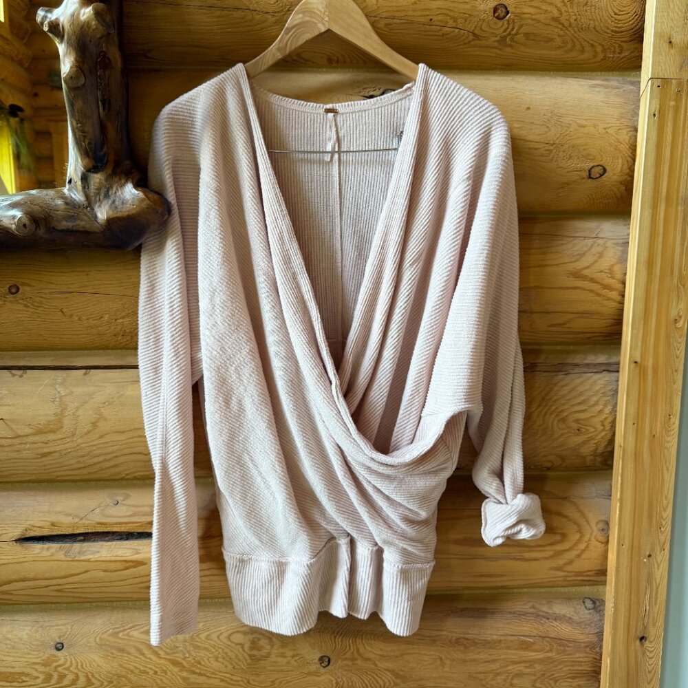 Free People Cozy With You Wrap Sweater in Champagne Toast Pink